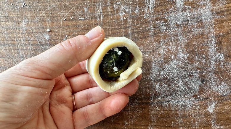 wrapping brussels sprout in puff pastry