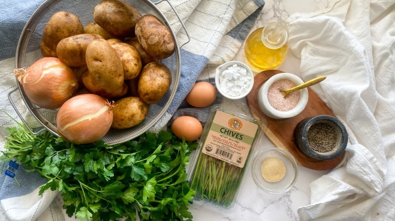 kugel ingredients on dishcloths