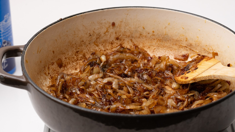 onions caramelizing in a pot