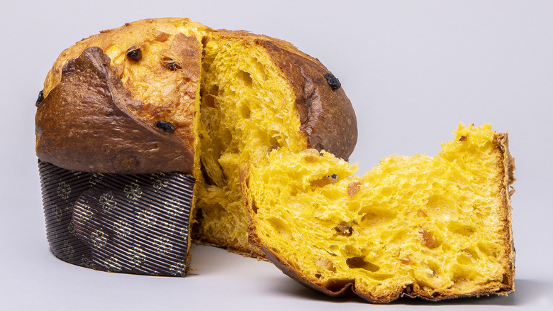 Cut open view of panettone