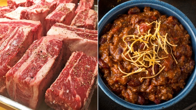 Beef short ribs and bowl of chili
