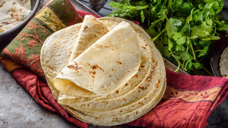 fresh corn tortillas stacked