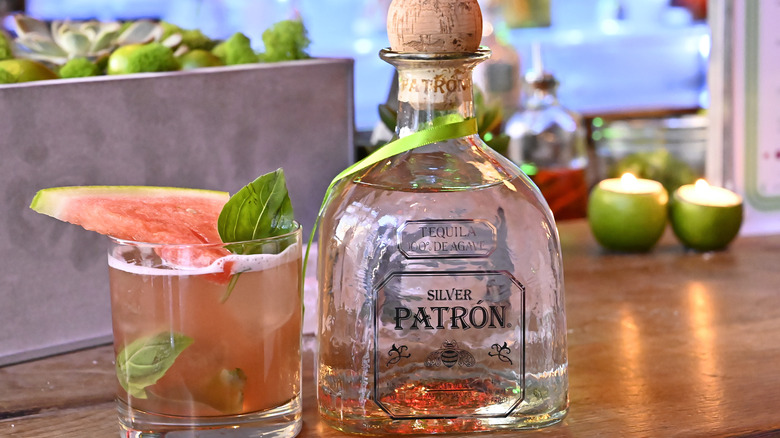 A bottle and a cocktail of Patrón Silver Tequila