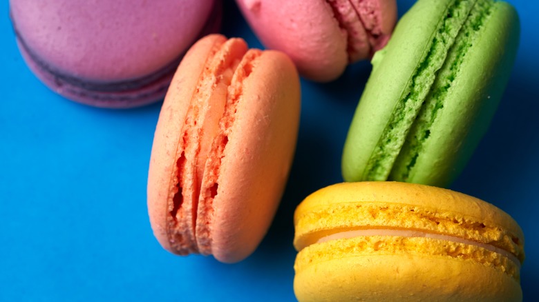 Macarons on blue background