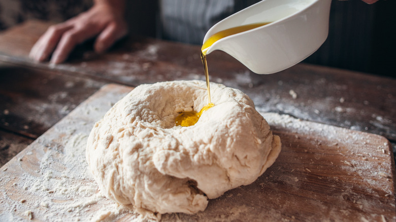 Olive oil added to dough