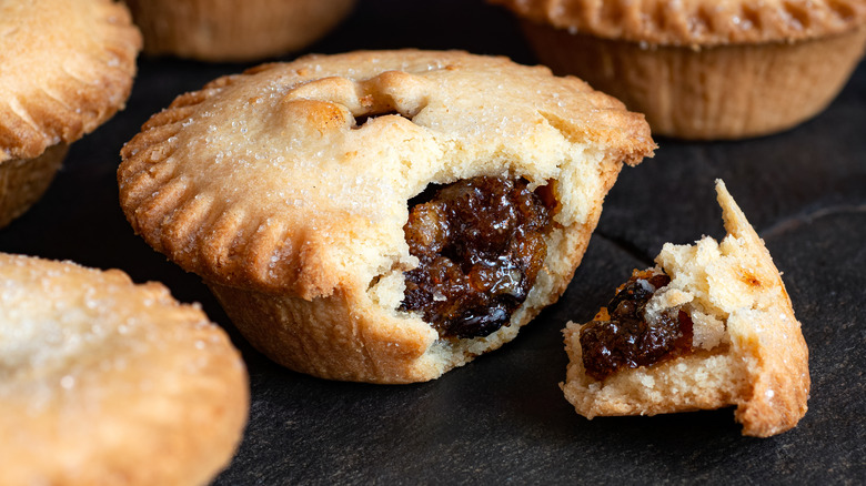 Broken open mince pie