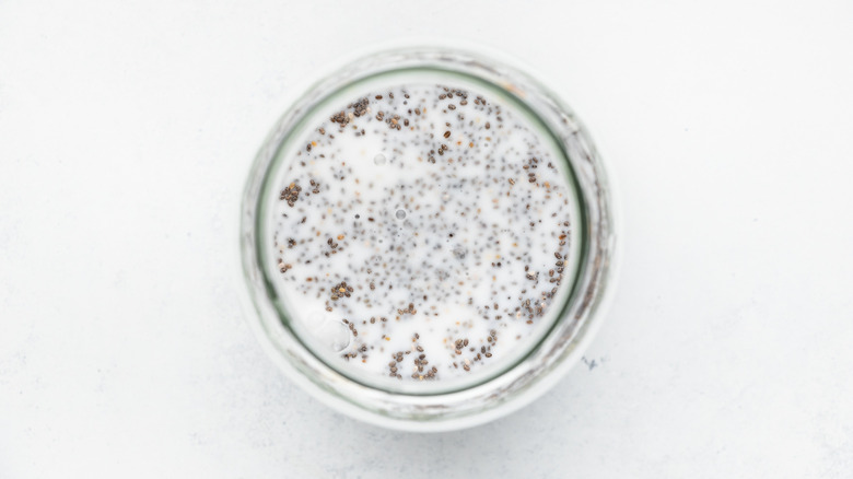 Chia pudding ingredients in a jar