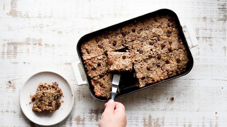 Baked tray of chocolate banana oatmeal