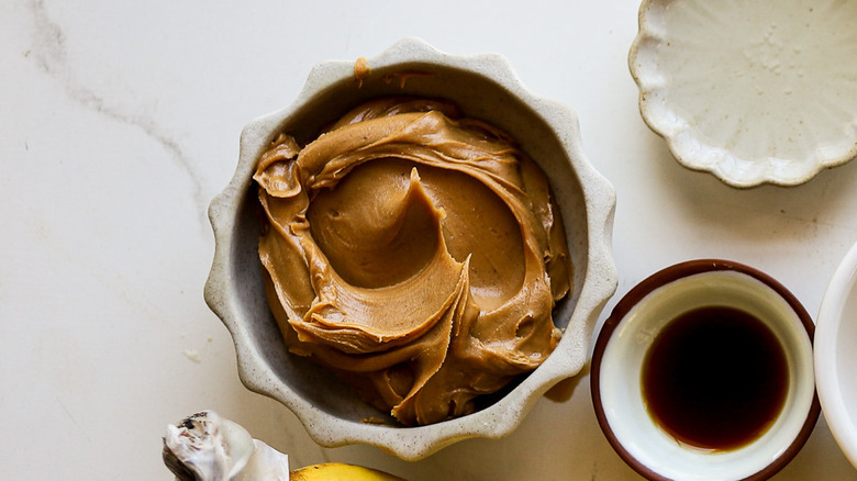 Bowl of smooth peanut butter