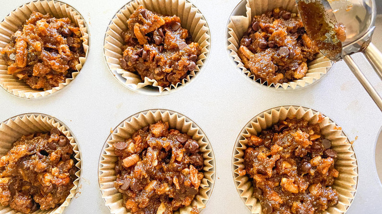 Filling muffin pan with batter