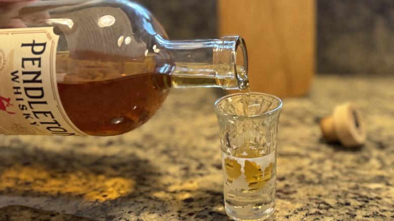 Shot of Pendleton whisky being poured