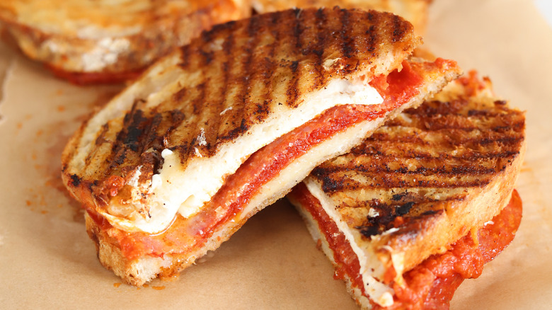 pepperoni pizza panini close-up