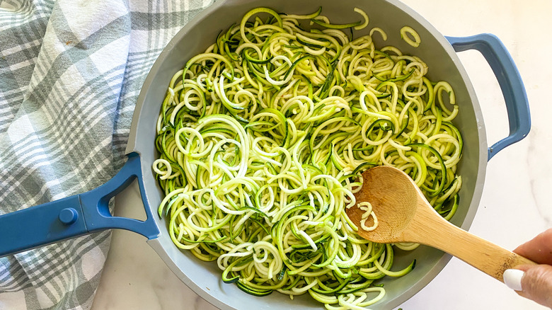 zucchini noodles in pan