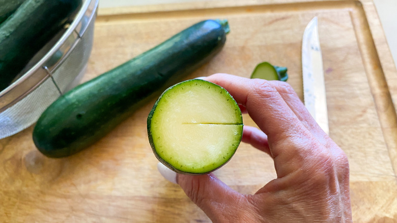 zucchini sliced halfway