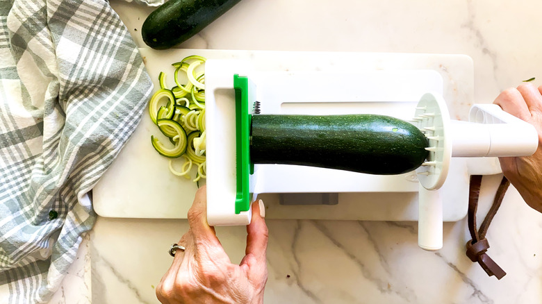 zucchini being spiralized