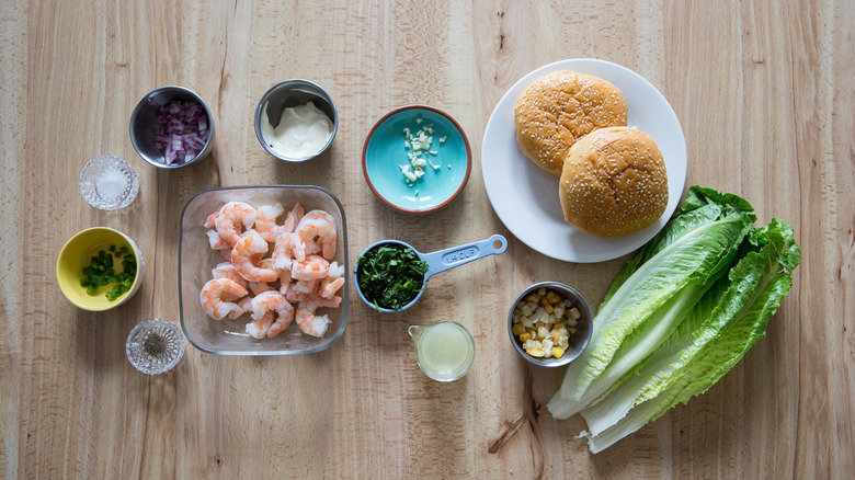 shrimp salad ingredients on table