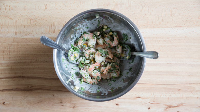 shrimp salad in serving bowl