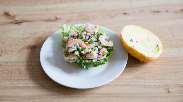 open shrimp salad sandwich