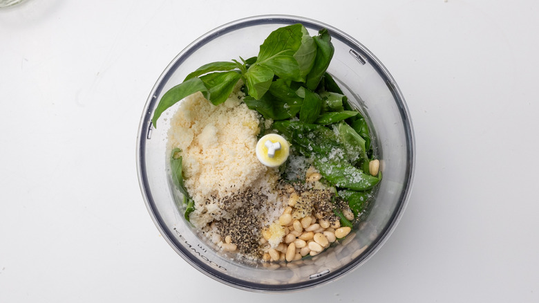 pesto ingredients in food processor 