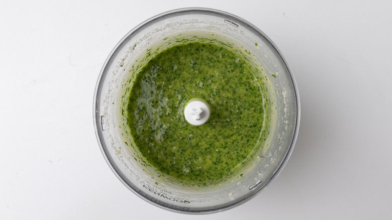 blended pesto ingredients 