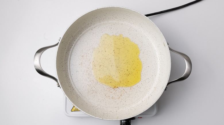 oil heating in a pan