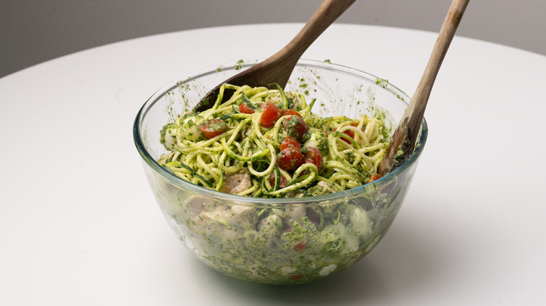 tossed pesto zucchini noodle salad 