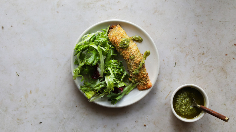 Plate with greens and salmon