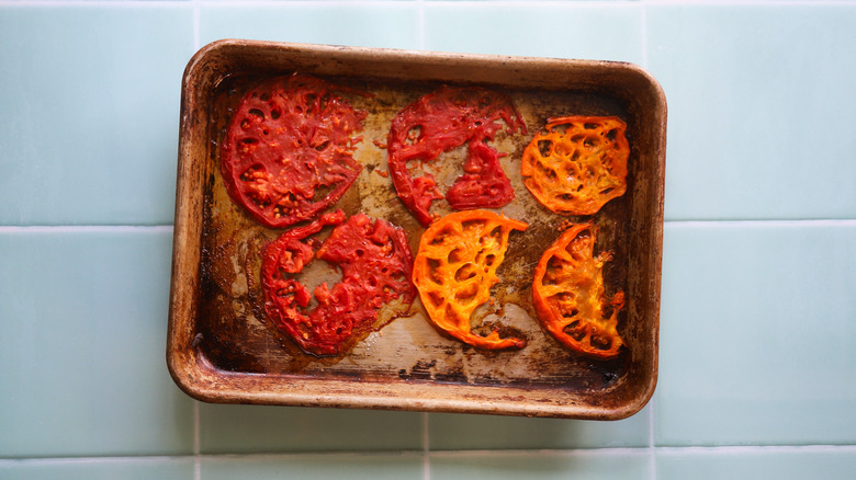 Roasted tomatoes on tray