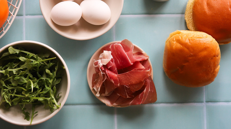 Plate with slices of proscuitto