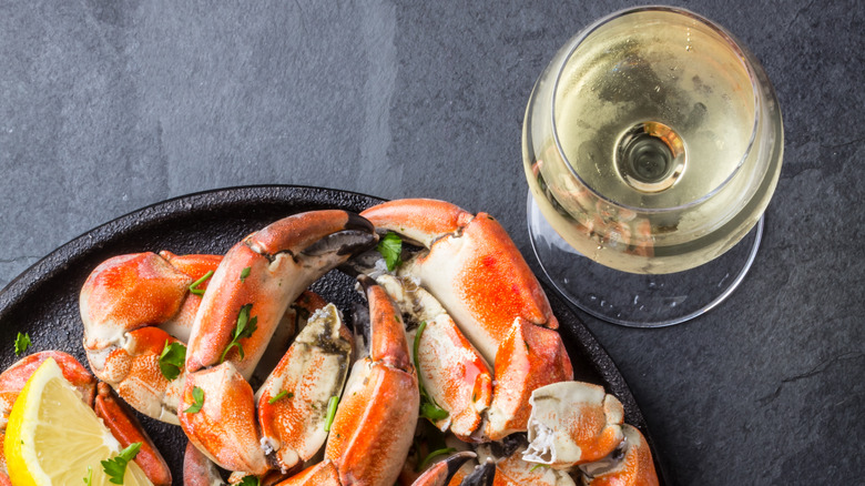 white wine and crab