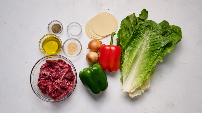 cheesesteak lettuce wrap ingredients on table