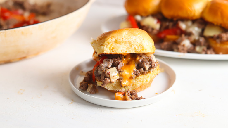 philly cheesesteak sloppy joe slider on plate