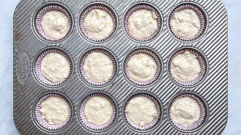 cupcake batter in pan