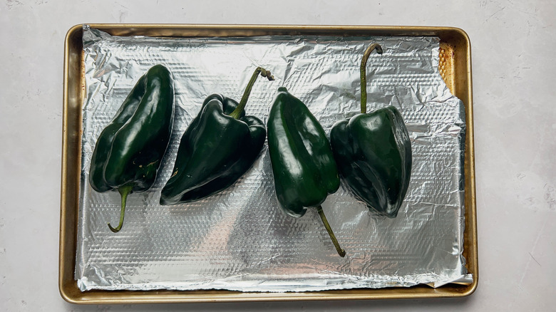 poblano peppers on tray