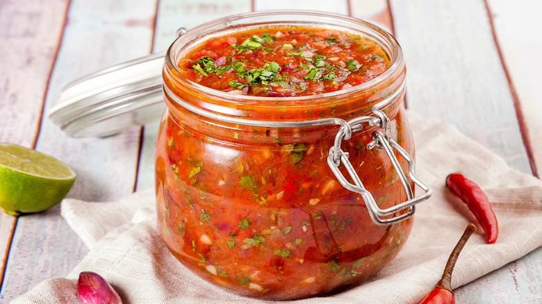 Salsa in a re-sealable jar