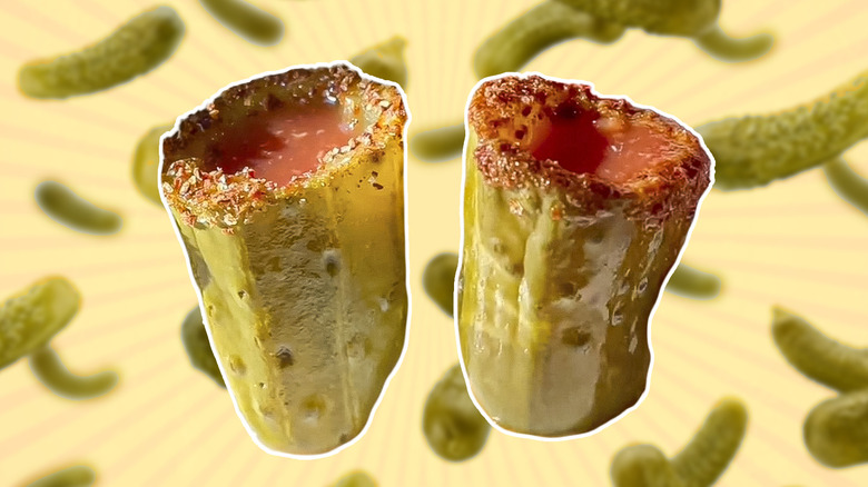 pickle shot glasses with Bloody Mary