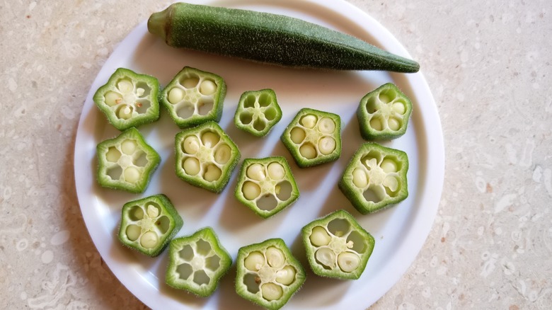 okra slices on plate