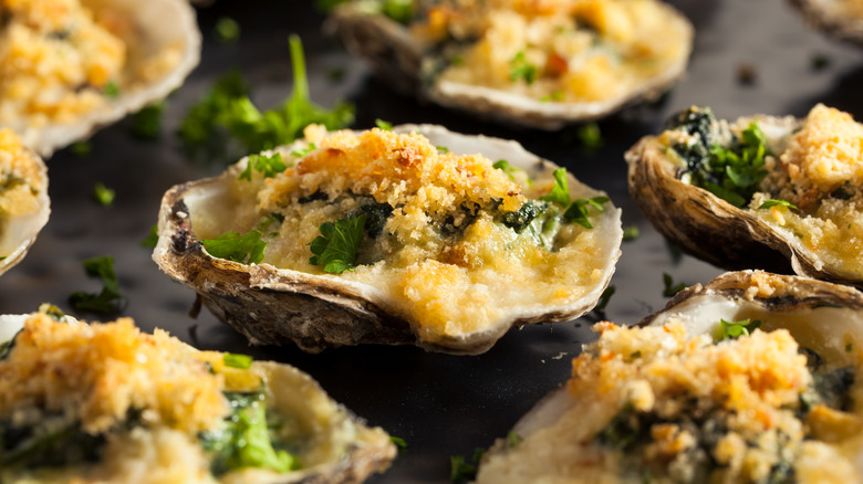 Close-up of Oysters Rockefeller