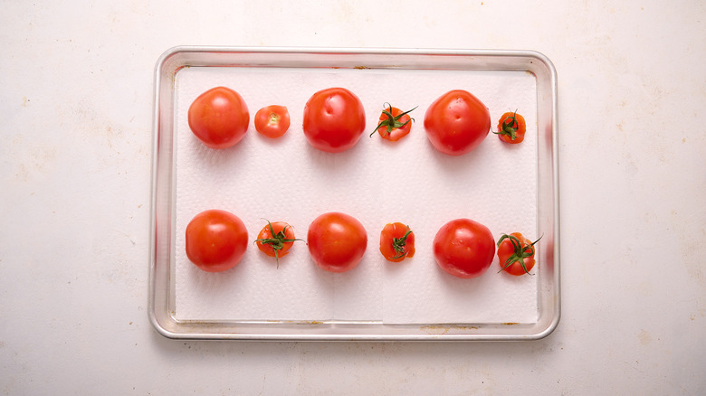 tomatoes on a sheet tray