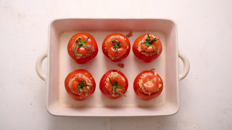 stuffed tomatoes topped with hats