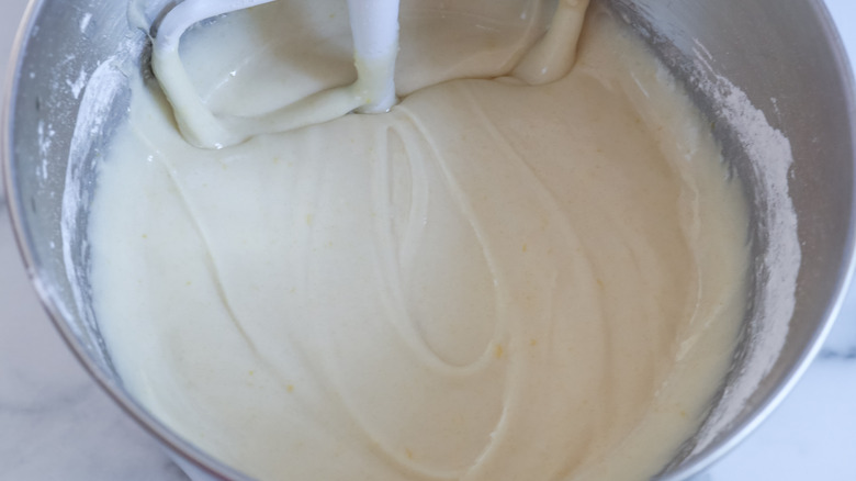 pineapple poke cake batter mixed