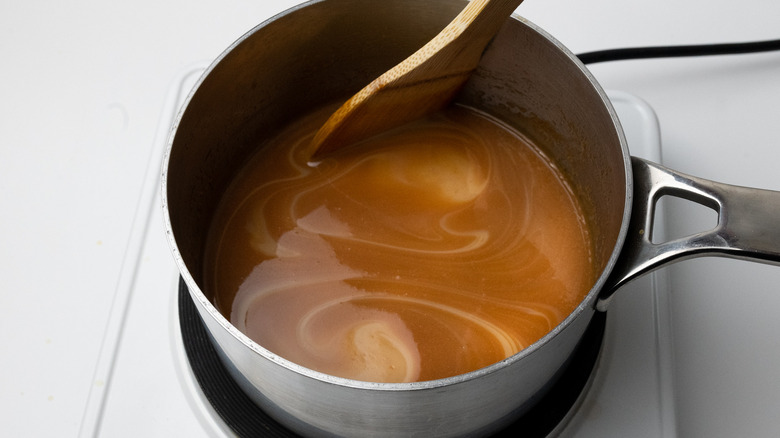 dulce de leche in saucepan 