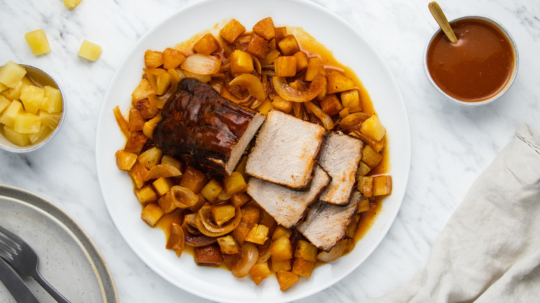 plate of pineapple pork loin