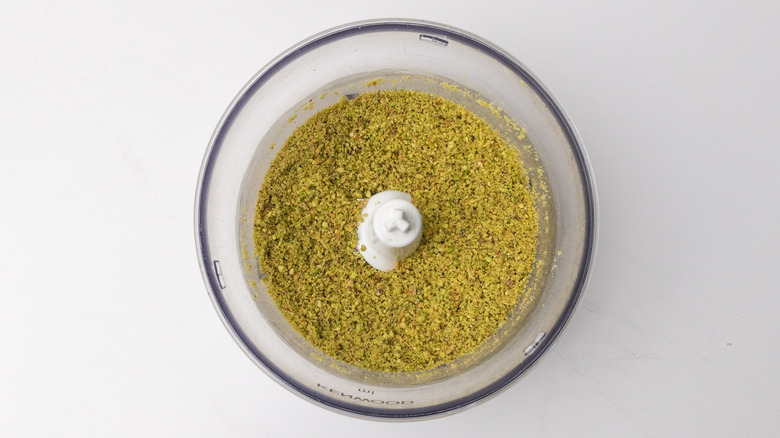 finely ground pistachios in blender