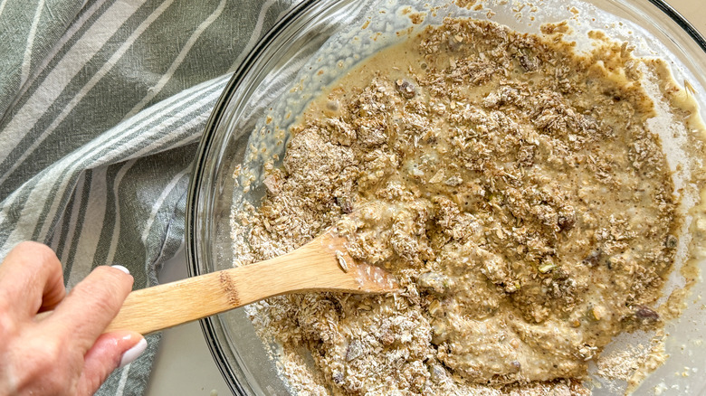 spoon stirring muffin batter