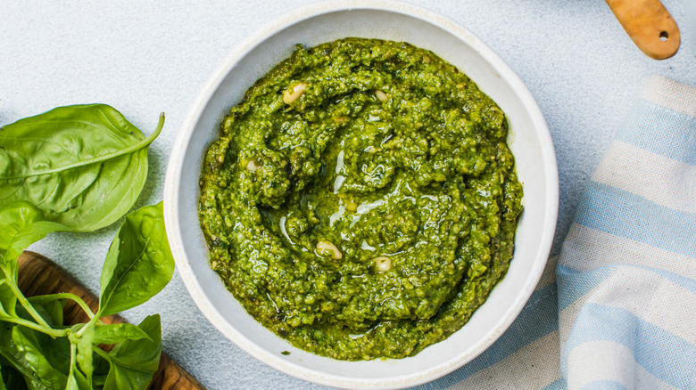 Pesto sauce in bowl