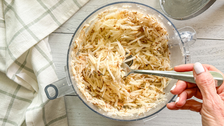 grated potatoes in food processor