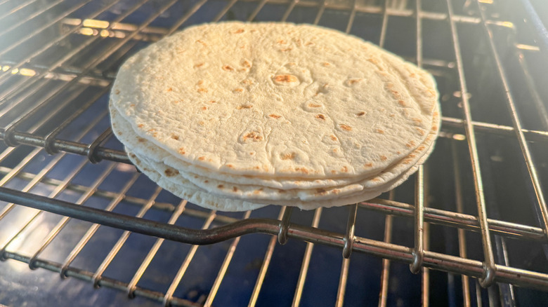 tortillas on oven rack