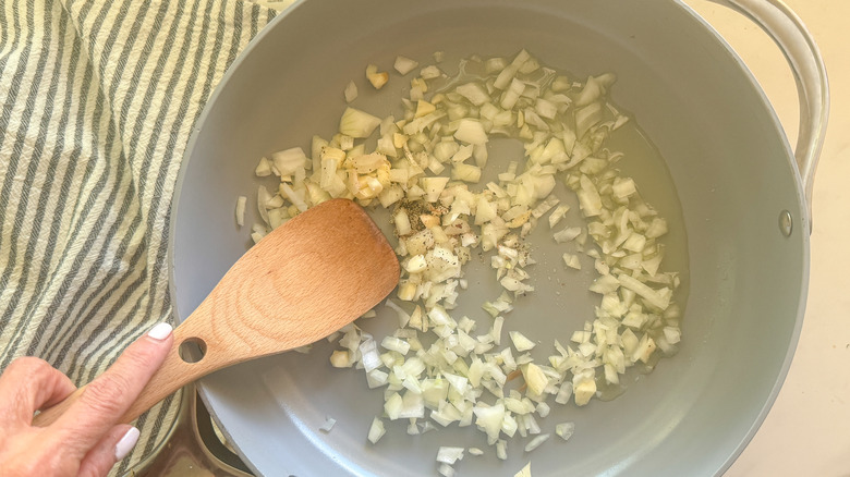 onion and garlic in pan