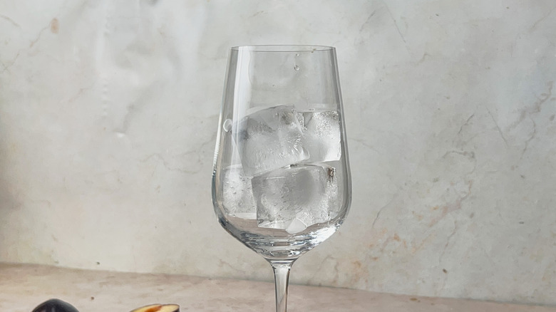 wine glass filled with ice